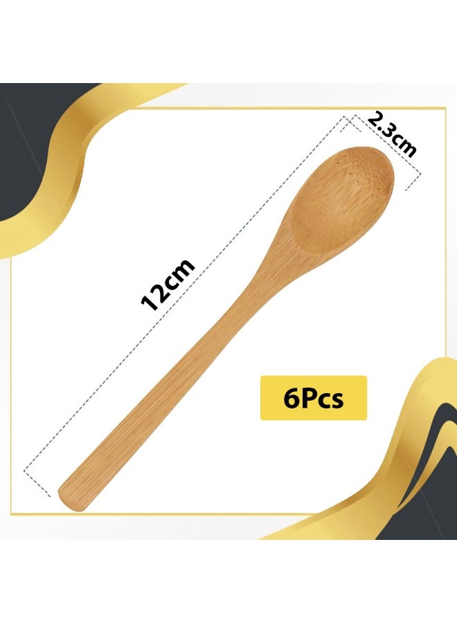 6 Piece Reusable Natural Bamboo Spoon Set,12cm Eco Friendly Condiment & Honey Spoons, Sustainable Mini Wooden Flatware for Tea, Coffee, Jam, Spices & Desserts - Image 3